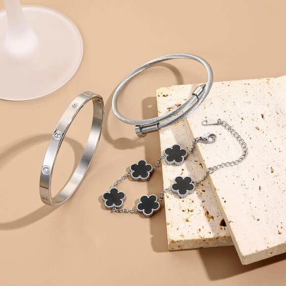 New Silver 3pcs Bangle Jewelry Set - Picture 6 of 7